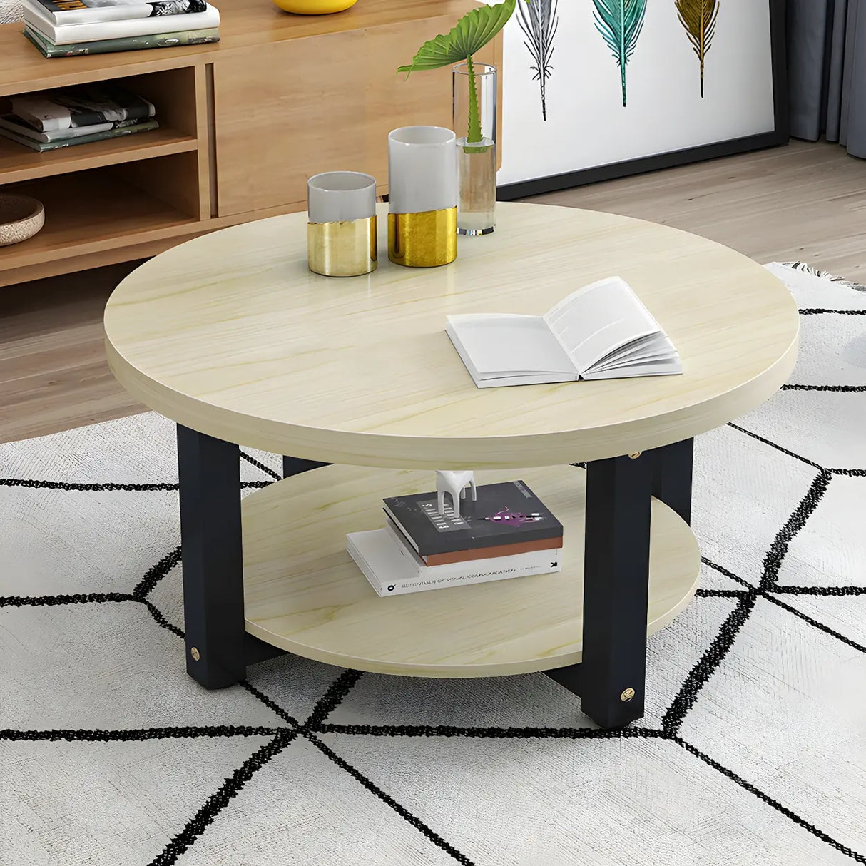 Manufactured Wood Round Coffee Table with Storage Shelf Image - 16