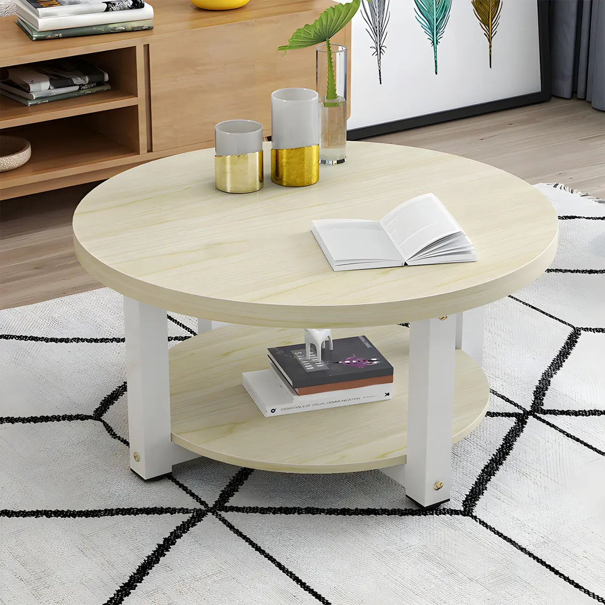 Manufactured Wood Round Coffee Table with Storage Shelf Image - 17