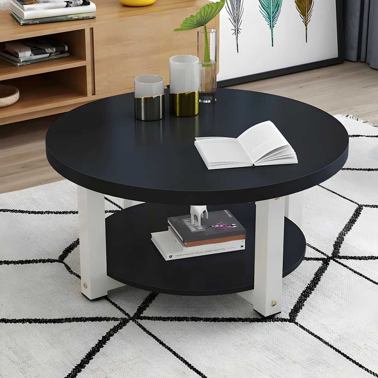 Manufactured Wood Round Coffee Table with Storage Shelf Image - 18