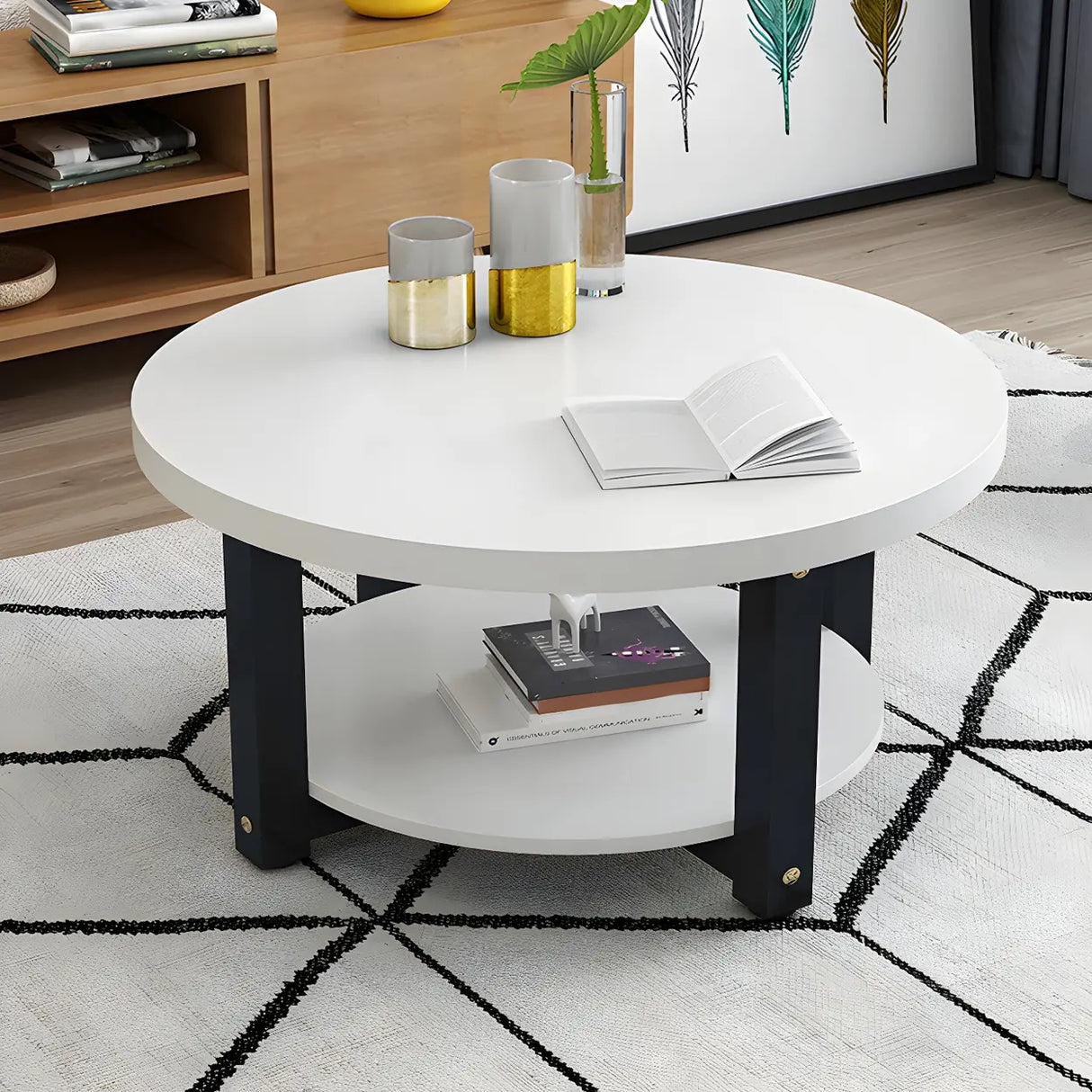 Manufactured Wood Round Coffee Table with Storage Shelf Image - 5
