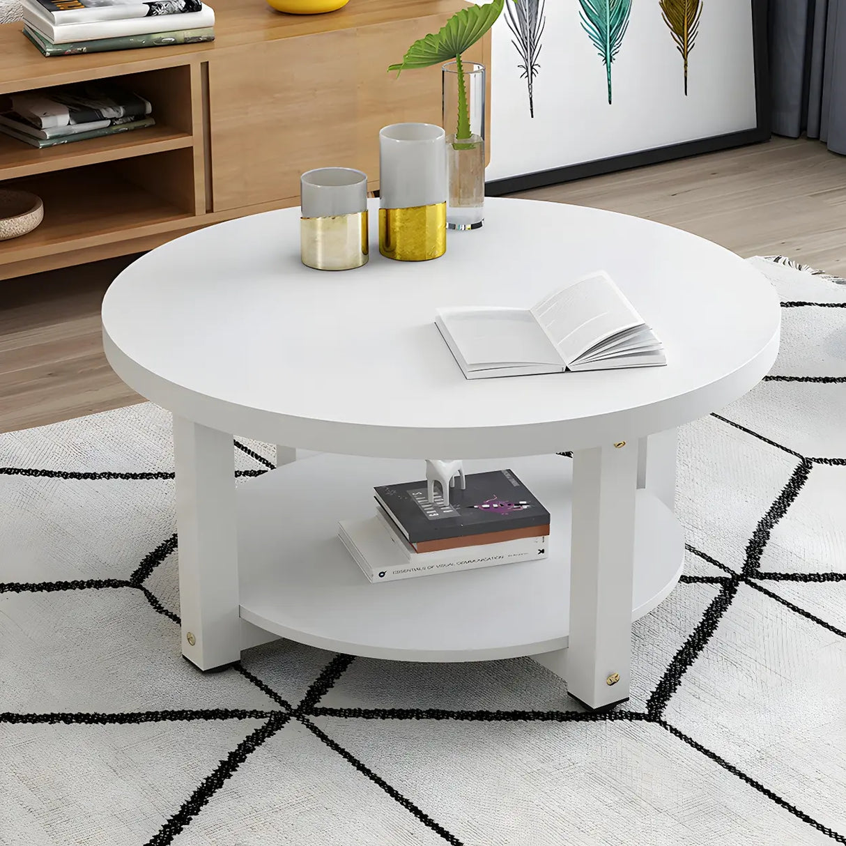 Manufactured Wood Round Coffee Table with Storage Shelf Image - 6