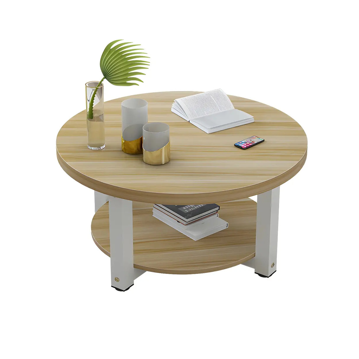 Manufactured Wood Round Coffee Table with Storage Shelf Image - 8