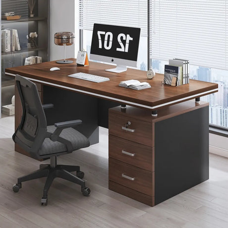 Manufactured Wood Writing Desk with Drawers and Cabinet Image - 2