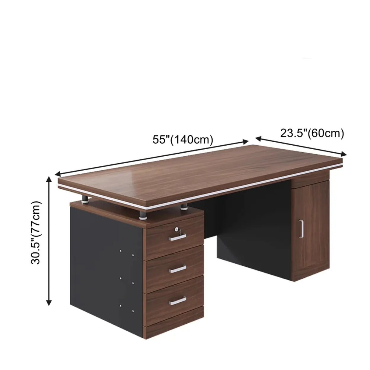 Manufactured Wood Writing Desk with Drawers and Cabinet Image - 6