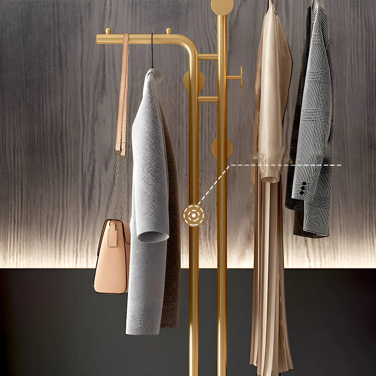 Marble Base Gold Metal Freestanding Coat Rack with Hooks Image - 13