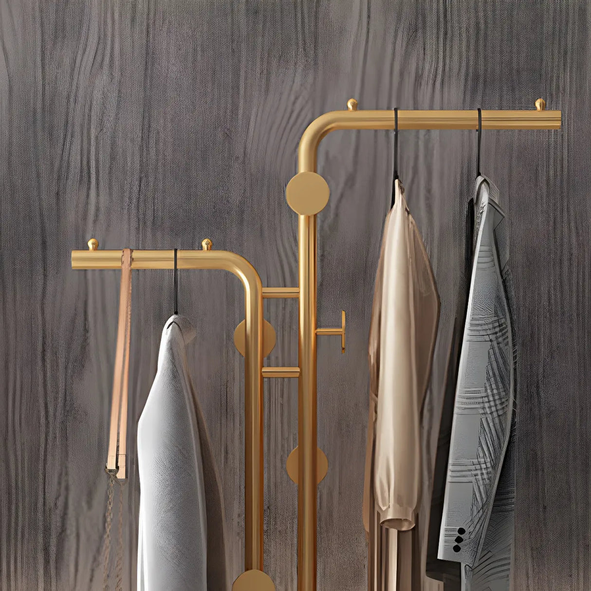 Marble Base Gold Metal Freestanding Coat Rack with Hooks Image - 16