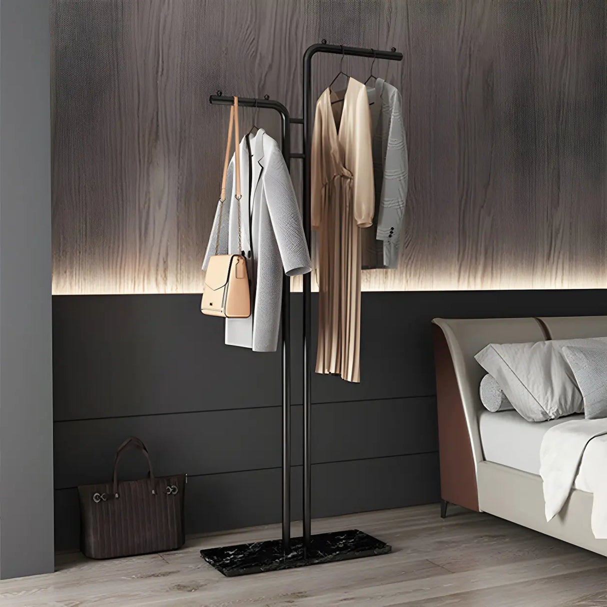 Marble Base Gold Metal Freestanding Coat Rack with Hooks Image - 24