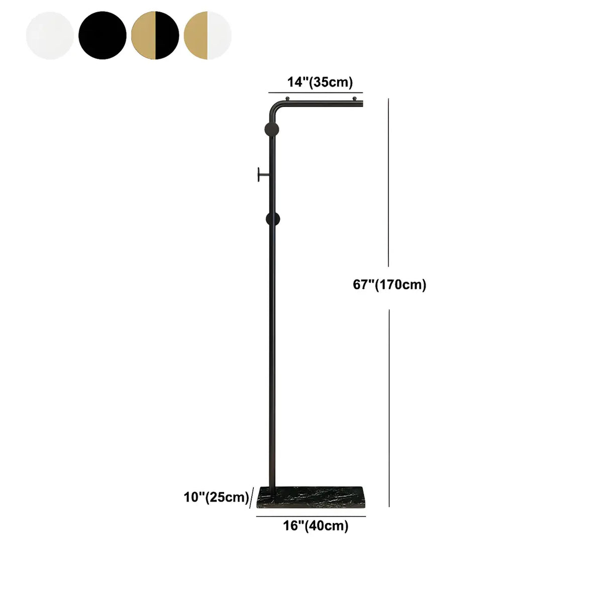 Marble Base Gold Metal Freestanding Coat Rack with Hooks