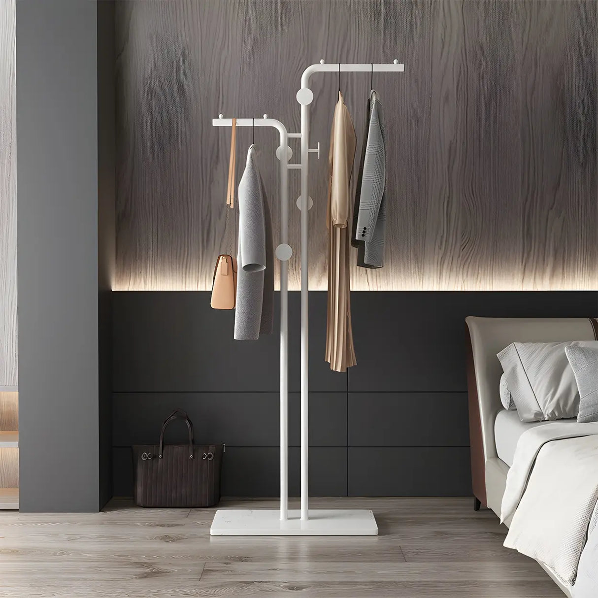 Marble Base Gold Metal Freestanding Coat Rack with Hooks Image - 5