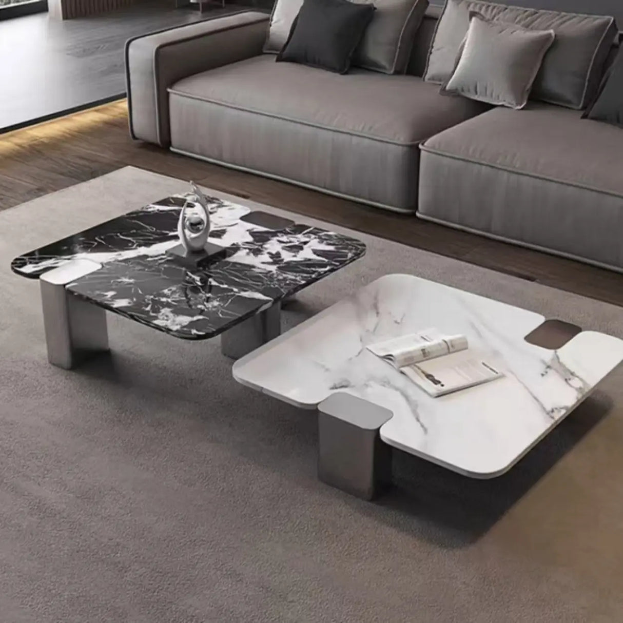 Marble Square Three Stainless Steel Leg Coffee Table Image - 1