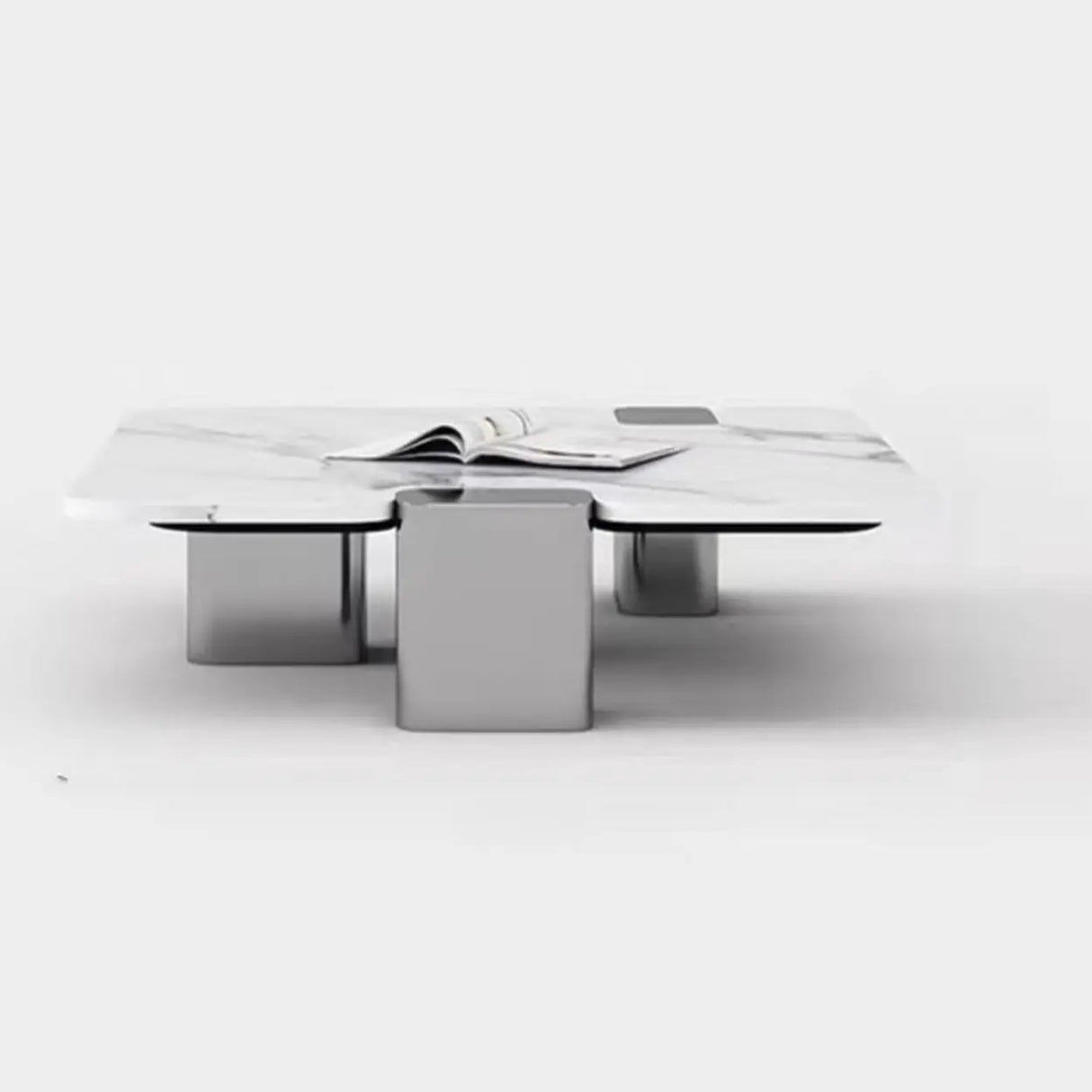 Marble Square Three Stainless Steel Leg Coffee Table Image - 3