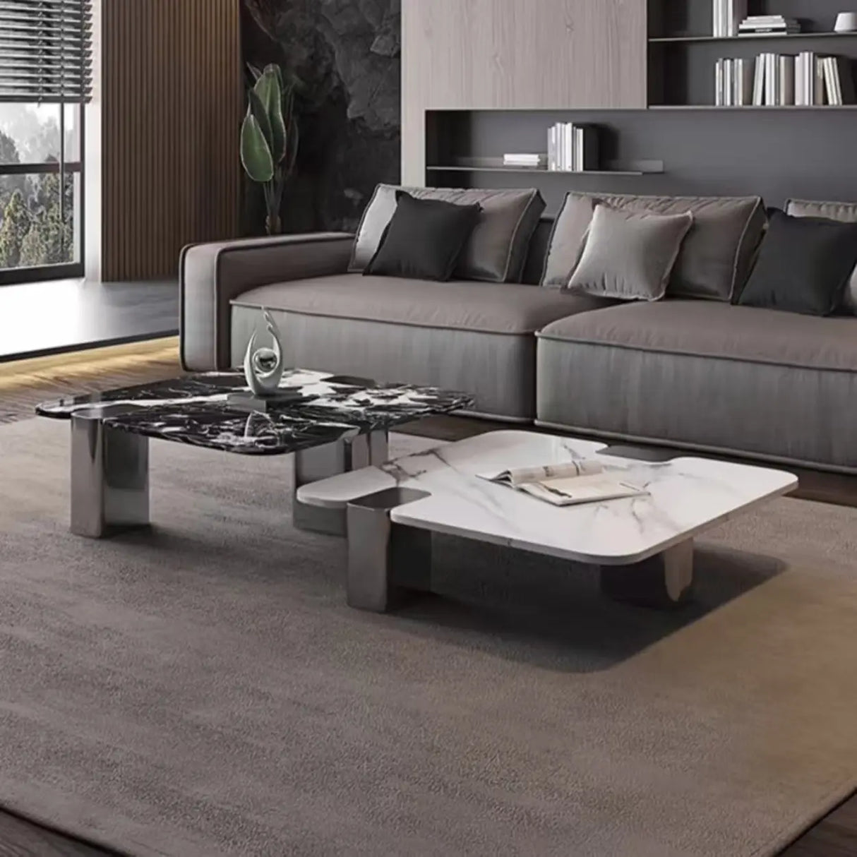 Marble Square Three Stainless Steel Leg Coffee Table Image - 4