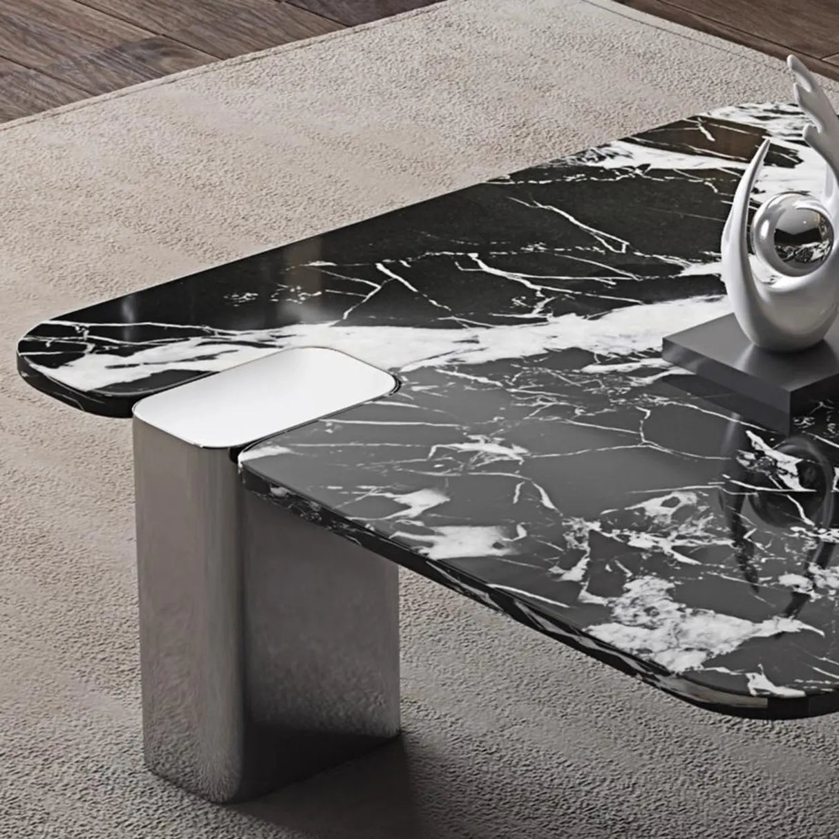 Marble Square Three Stainless Steel Leg Coffee Table Image - 7