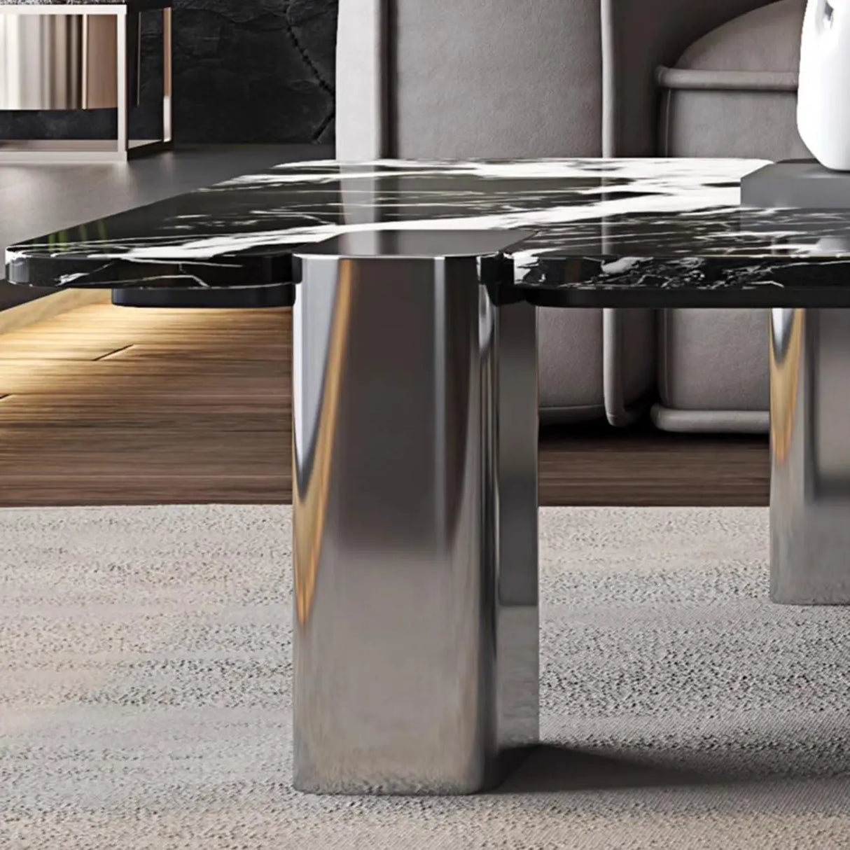 Marble Square Three Stainless Steel Leg Coffee Table Image - 8