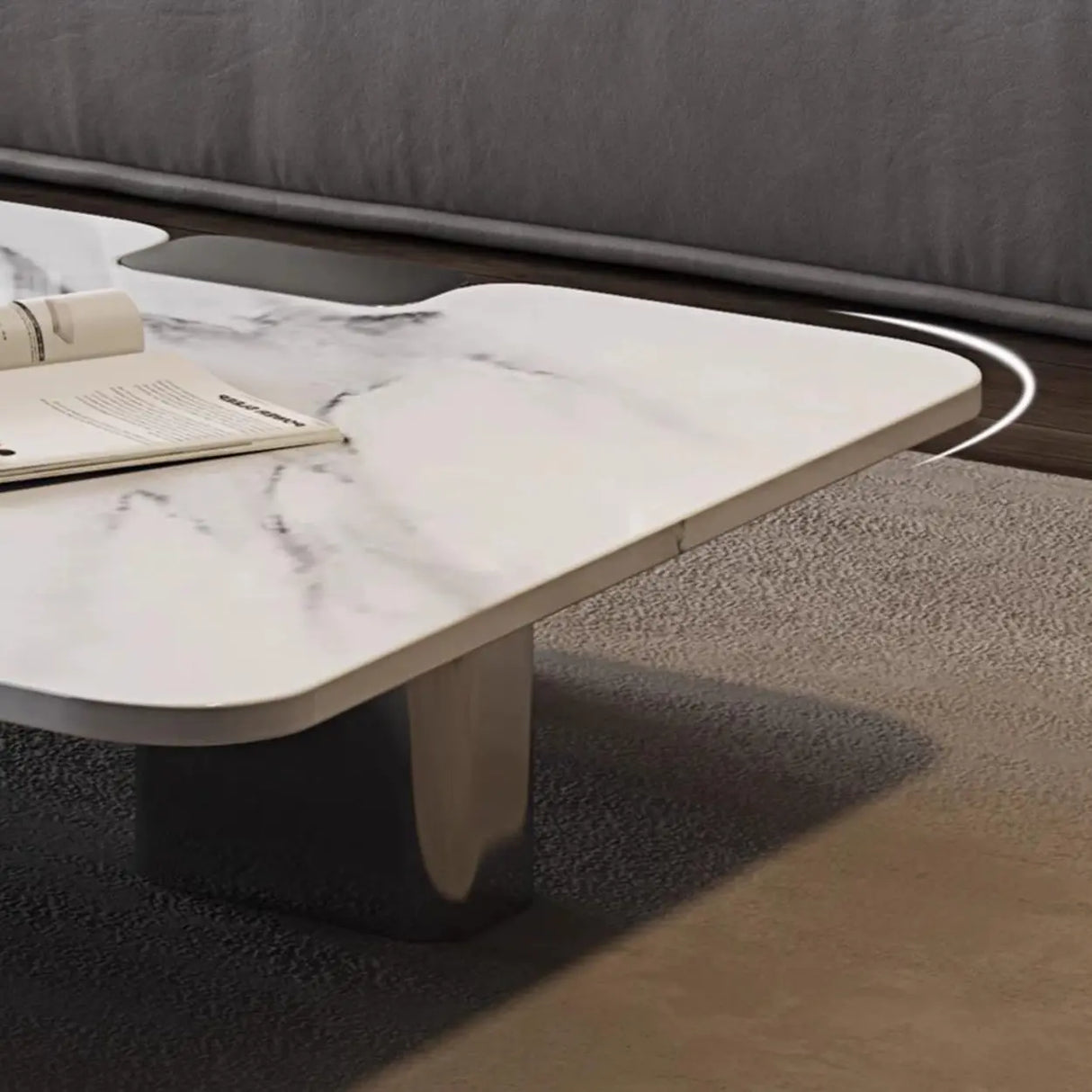 Marble Square Three Stainless Steel Leg Coffee Table Image - 9
