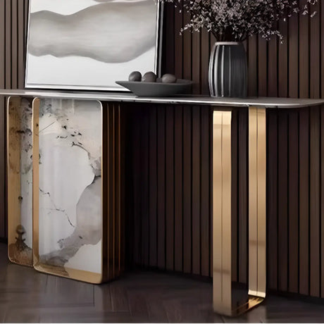 Marble Top Carbon Steel Abstract Frame Console Table Image - 1
