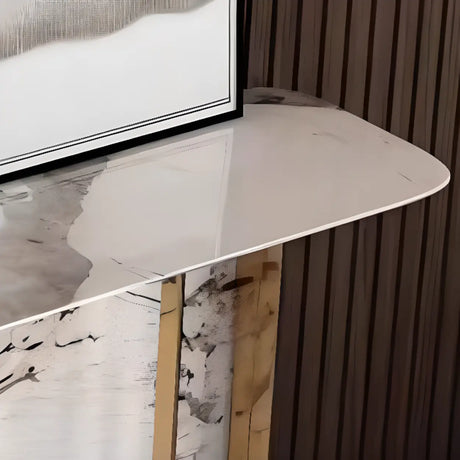 Marble Top Carbon Steel Abstract Frame Console Table Image - 2