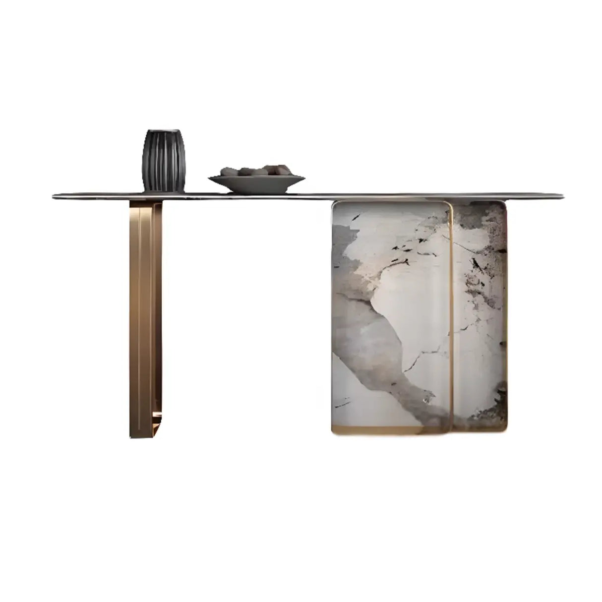 Marble Top Carbon Steel Abstract Frame Console Table Image - 5