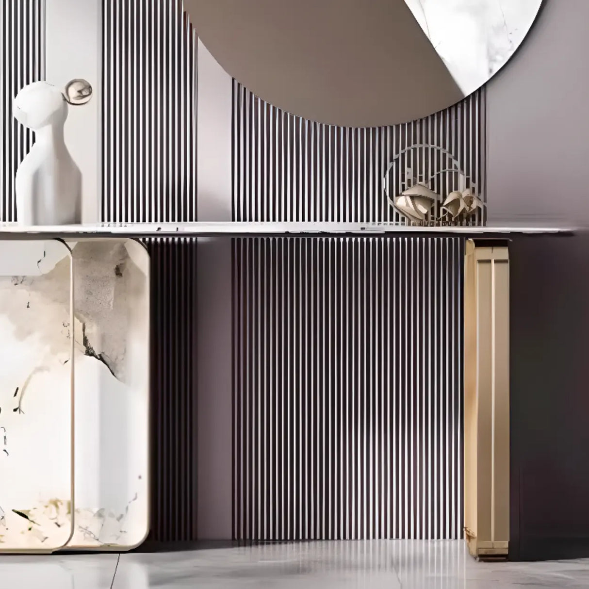 Marble Top Carbon Steel Abstract Frame Console Table Image - 6