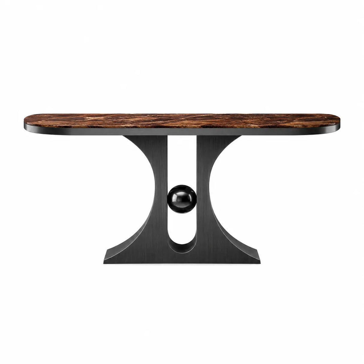 Marble Top Console Table with Geometric Metal Base Image - 7