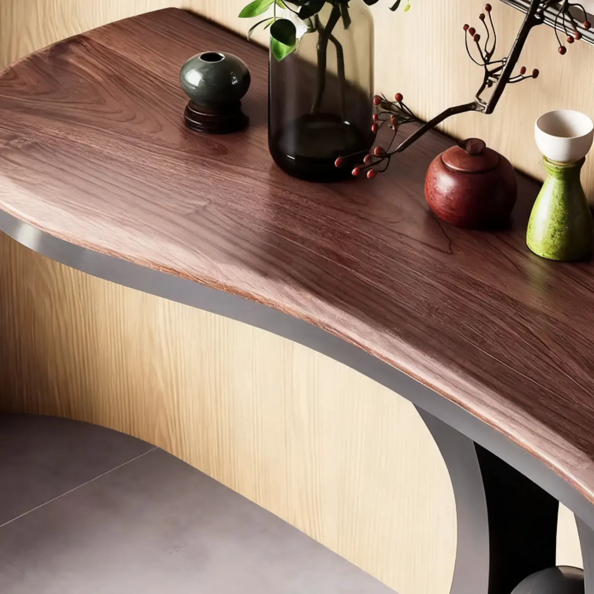 Marble Top Console Table with Geometric Metal Base Image - 8