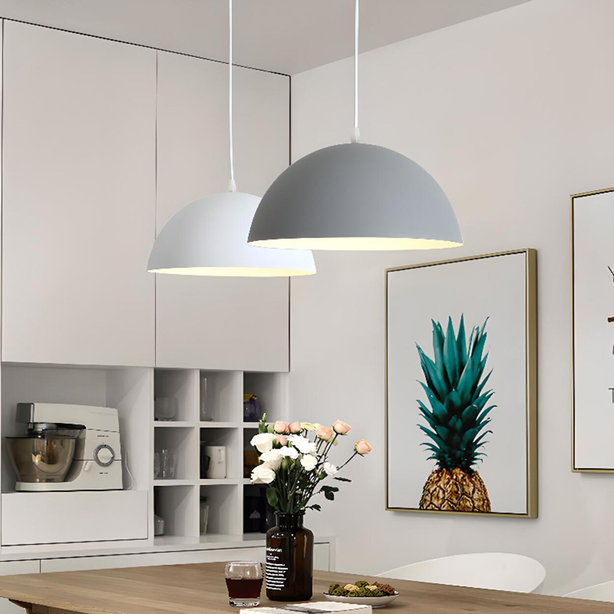 Matte Metal Dome Pendant Light Adjustable Height Image - 3