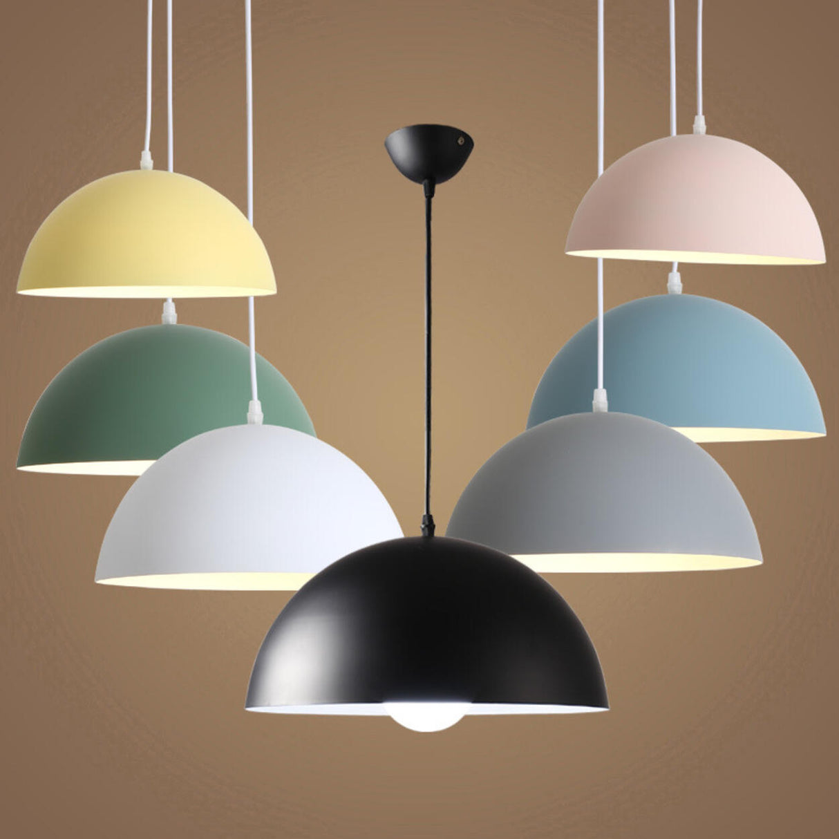 Matte Metal Dome Pendant Light Adjustable Height Image - 4