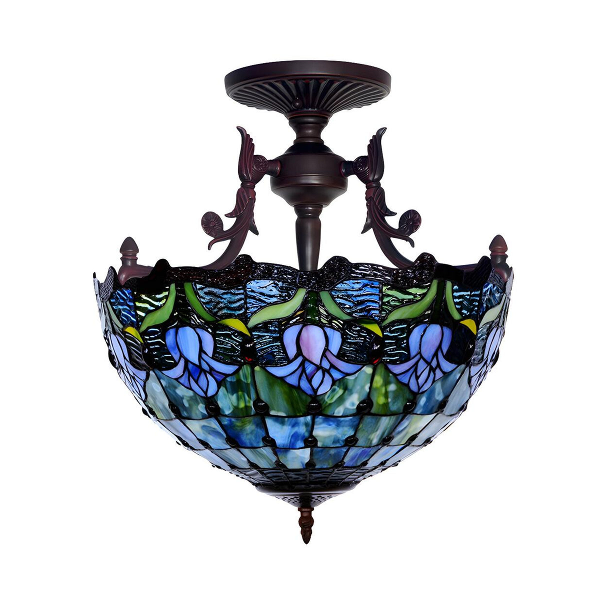 Mediterranean Bedroom Bowl Glass Semi-Flush Mount Light Image - 4