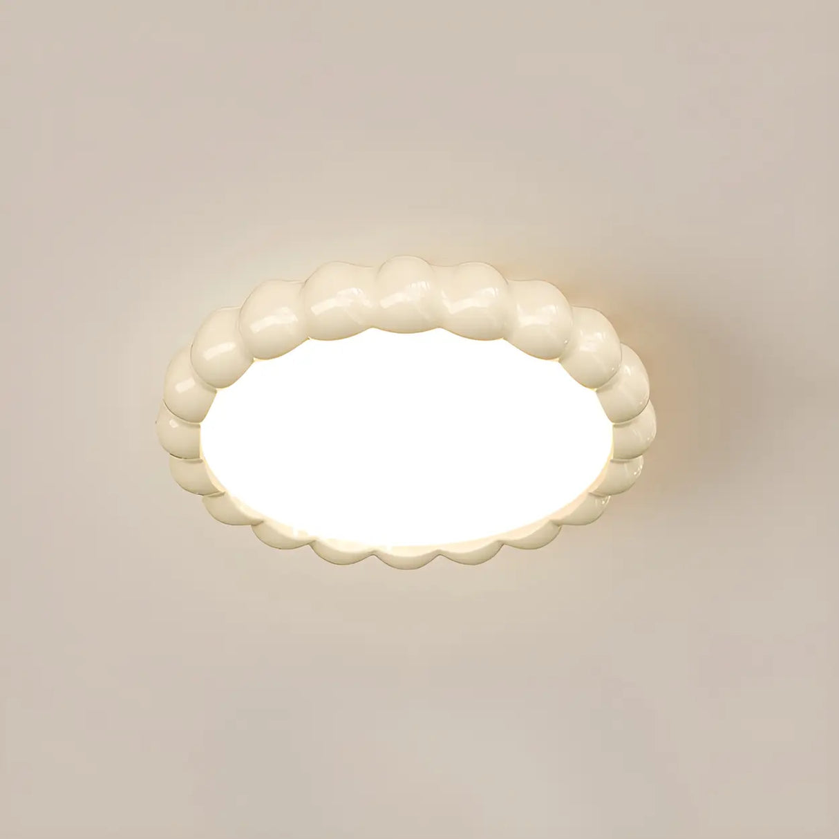 Medium Milk Cocoa Round Resin LED Flush Mount Light Image - 12