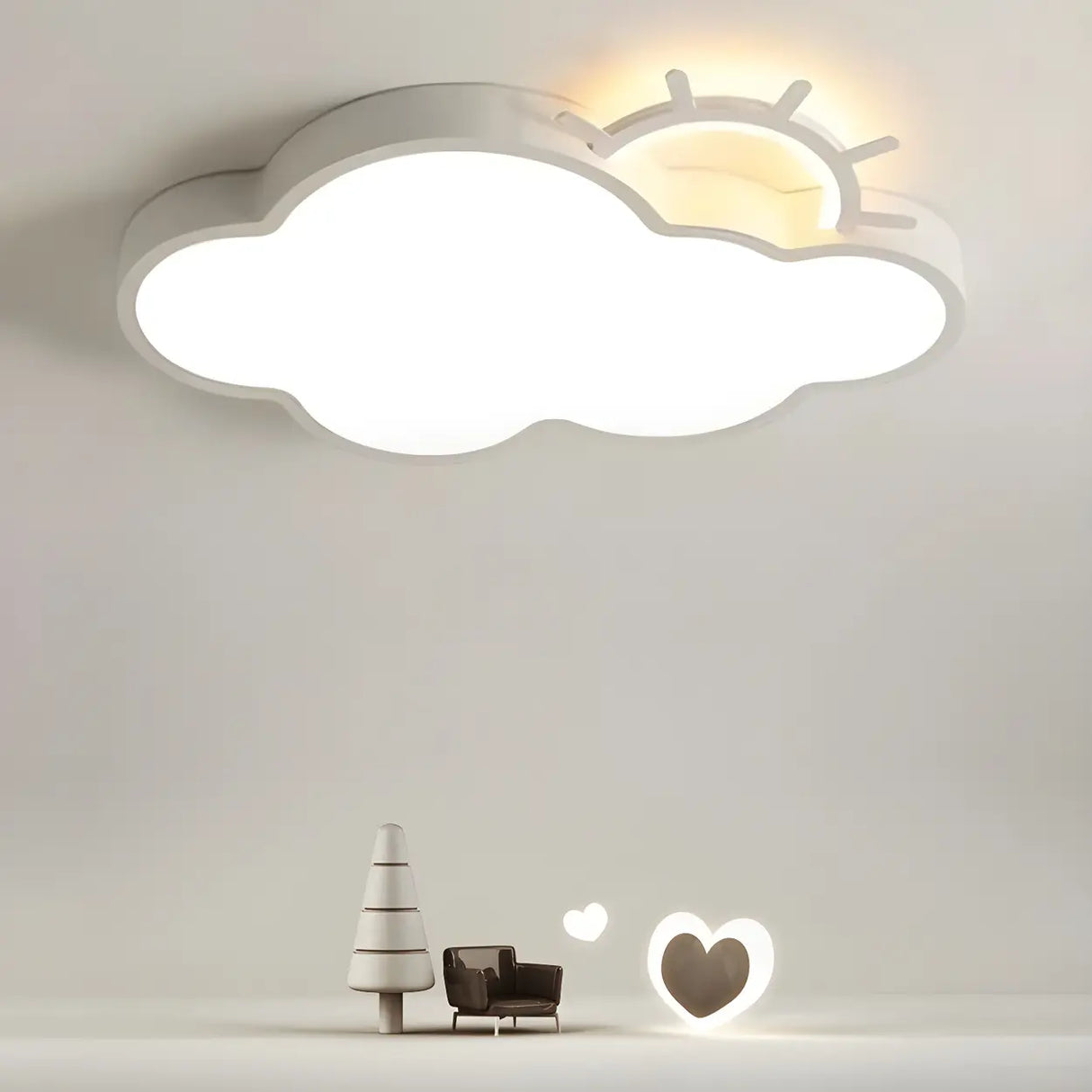 Medium Sun Cloud White Flush Mount Light Kids Room Image - 15