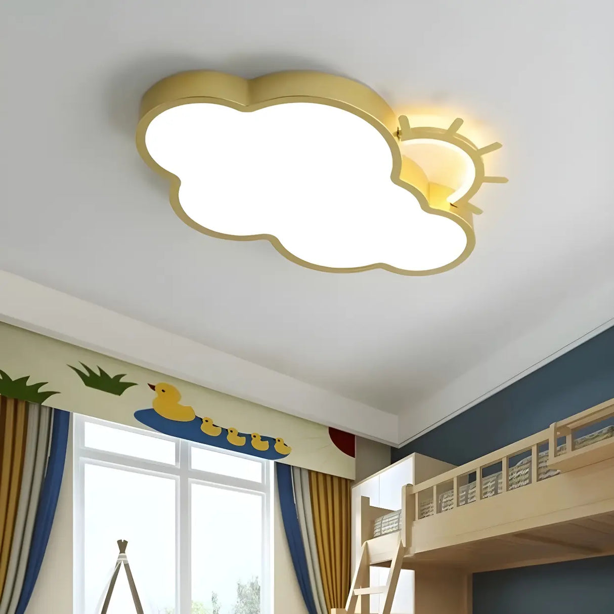 Medium Sun Cloud White Flush Mount Light Kids Room Image - 16