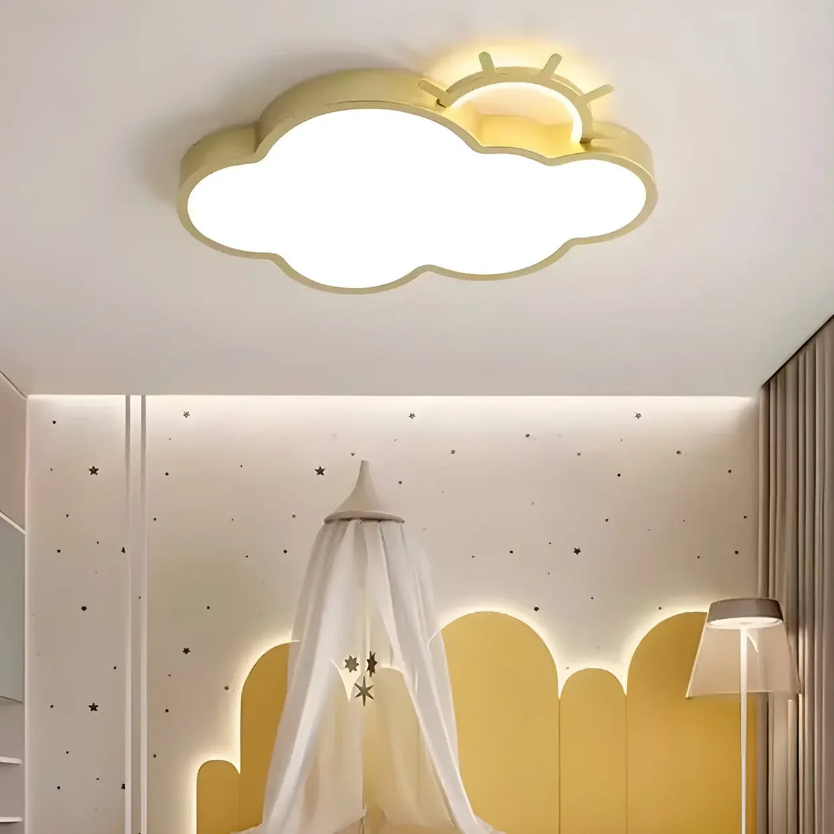 Medium Sun Cloud White Flush Mount Light Kids Room Image - 4