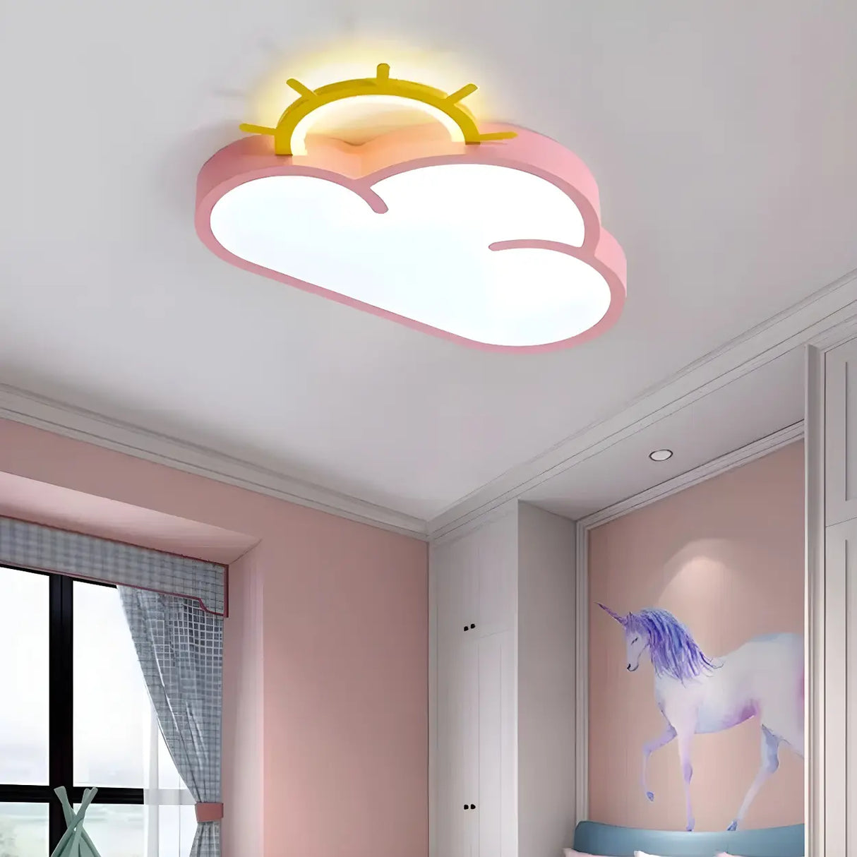 Medium Sun Cloud White Flush Mount Light Kids Room Image - 6