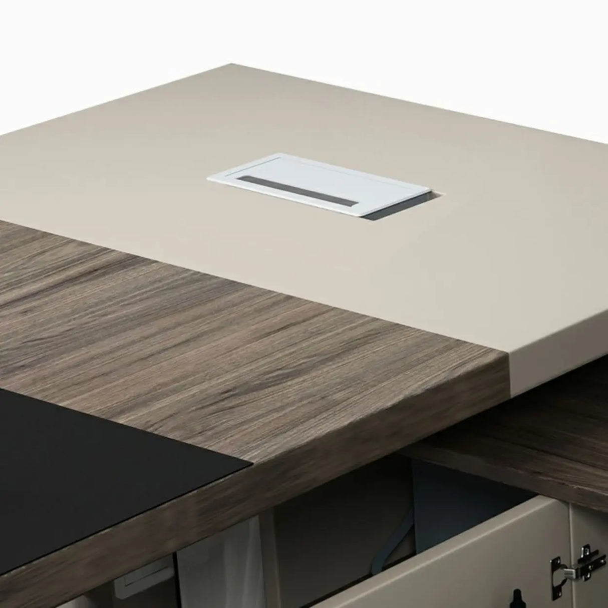 Medium Wood Tone L-Shape Office Executive Desk Image - 11