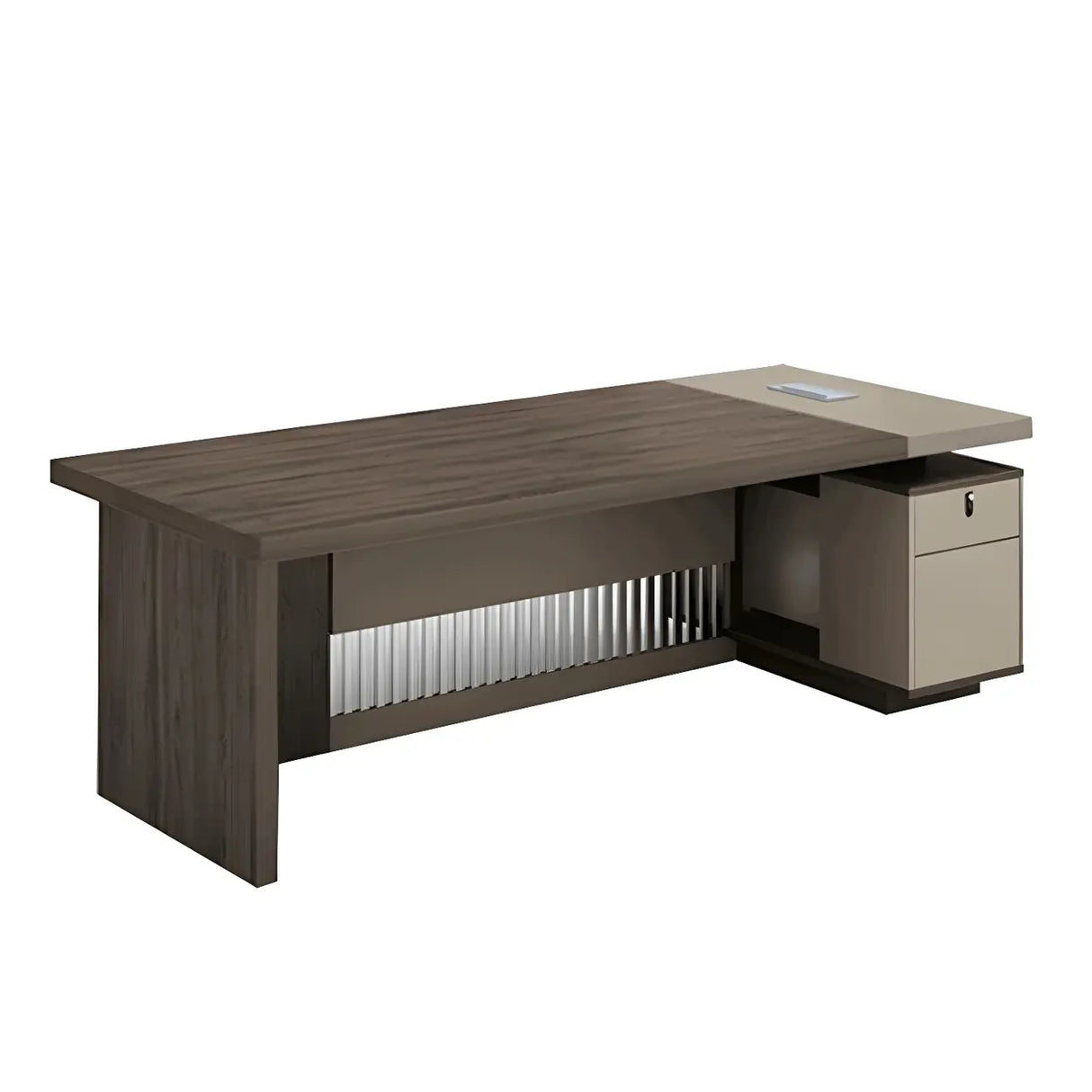 Medium Wood Tone L-Shape Office Executive Desk Image - 2