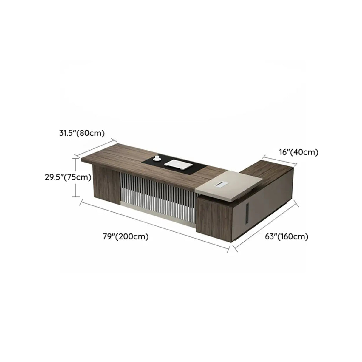 Medium Wood Tone L-Shape Office Executive Desk Image - 20