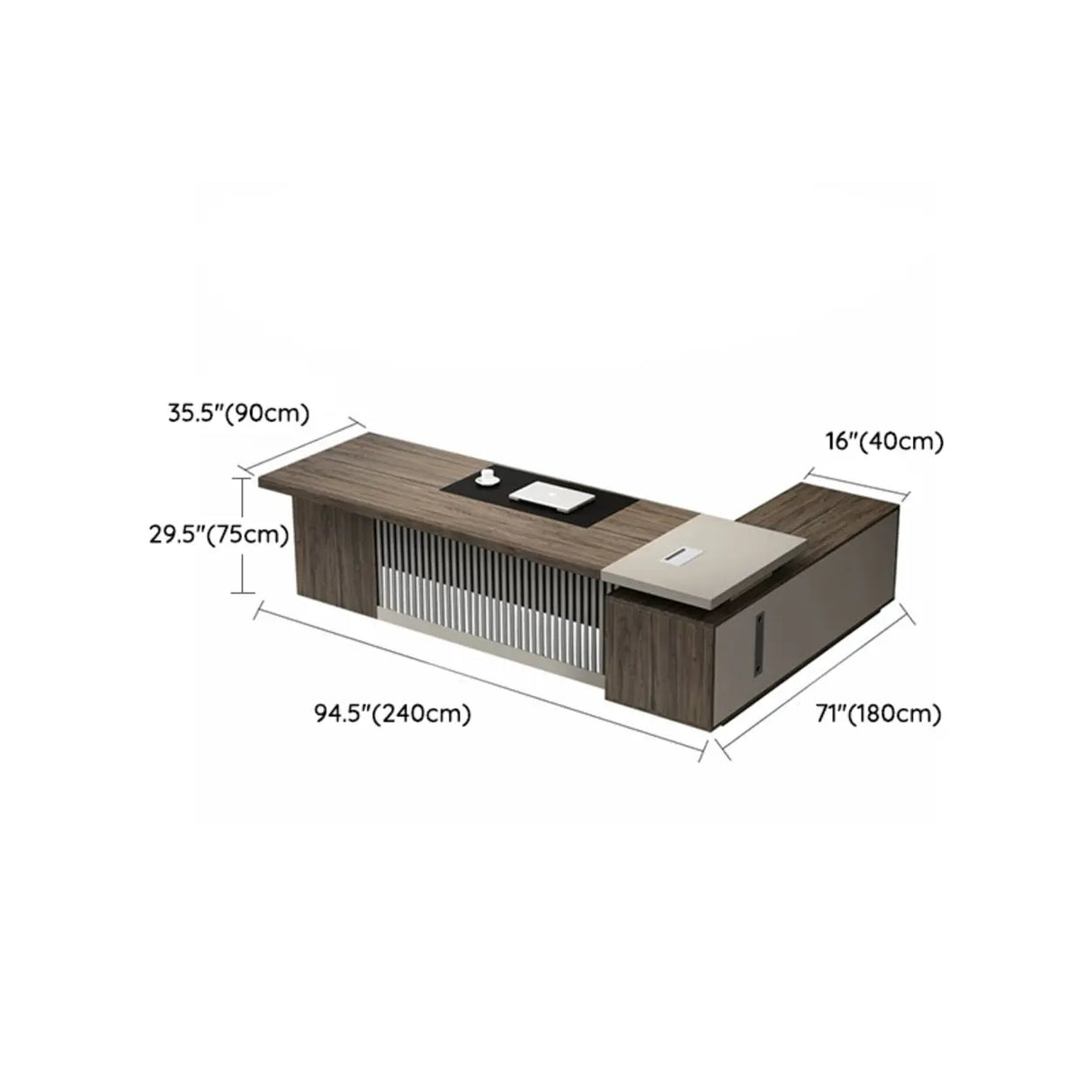 Medium Wood Tone L-Shape Office Executive Desk Image - 22