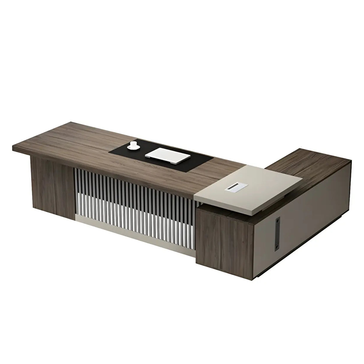 Medium Wood Tone L-Shape Office Executive Desk Image - 3