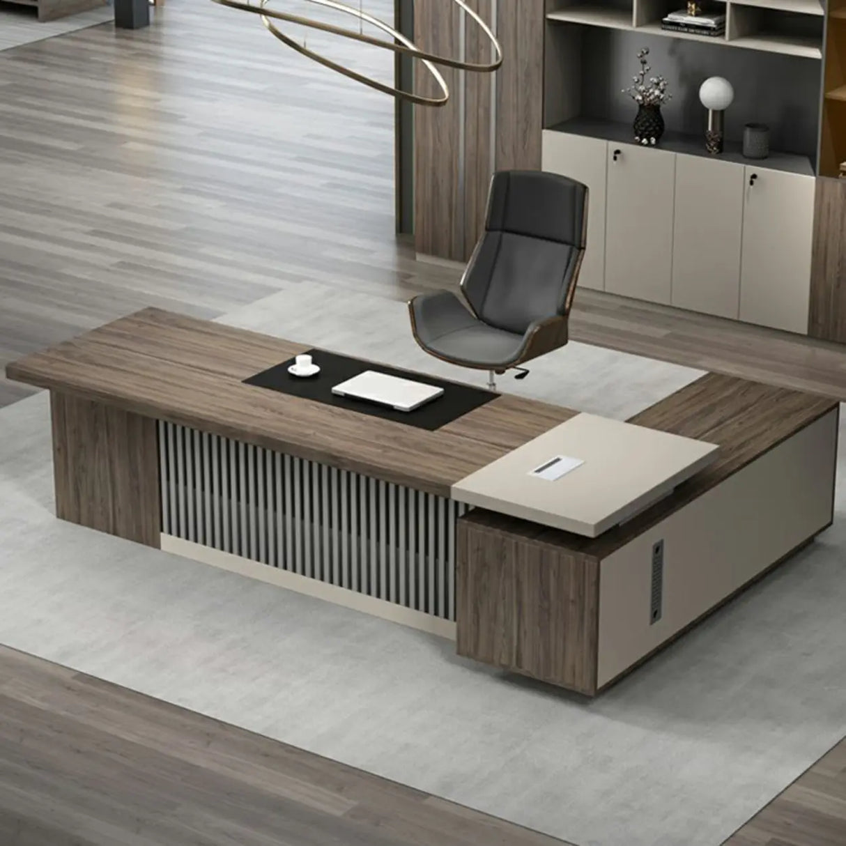 Medium Wood Tone L-Shape Office Executive Desk Image - 6