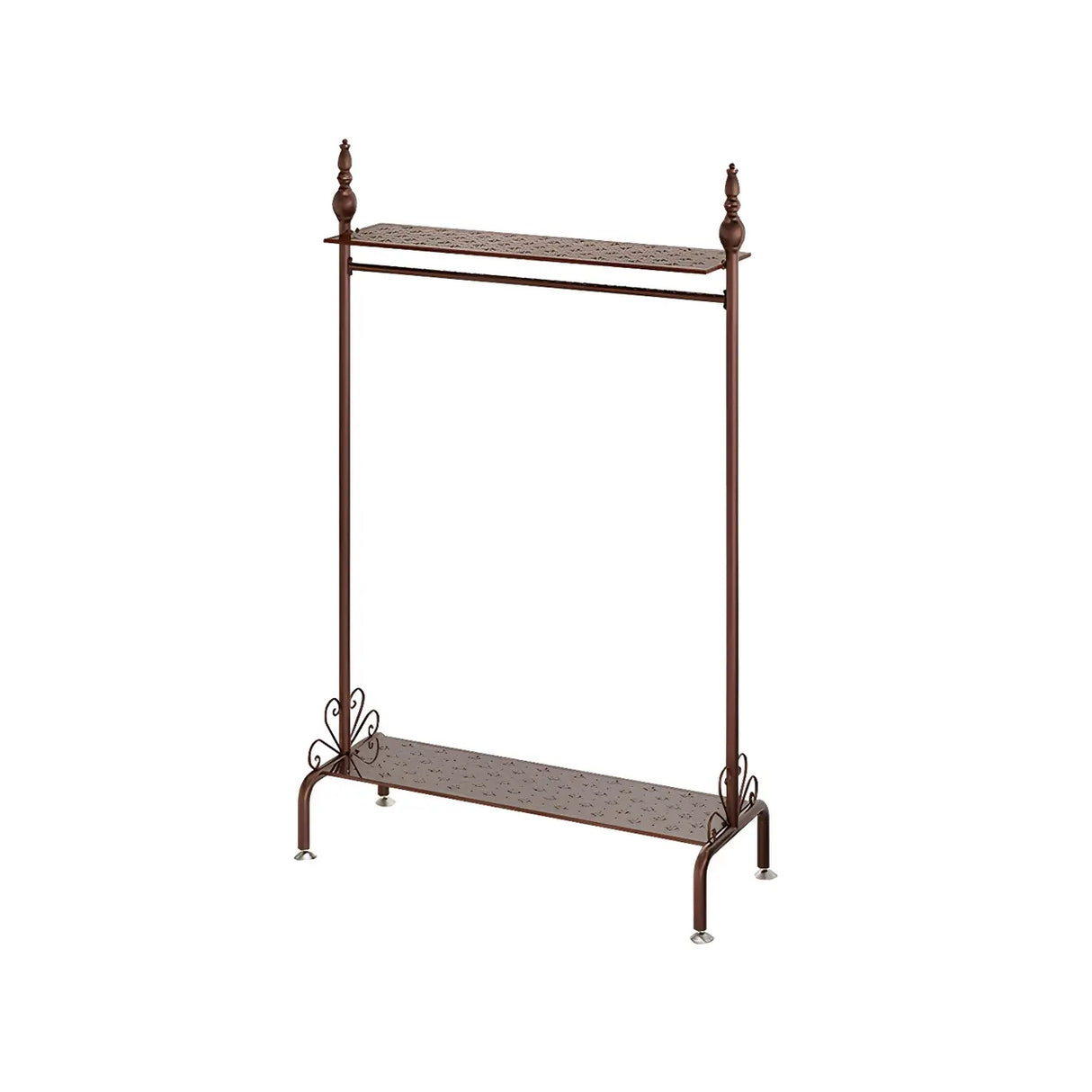 Metal Brown Freestanding Garment Coat Rack with Shelves Image - 11