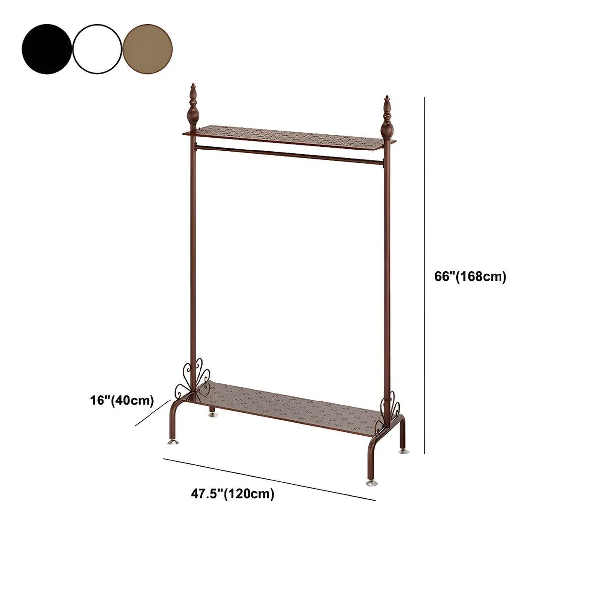 Metal Brown Freestanding Garment Coat Rack with Shelves Image - 14