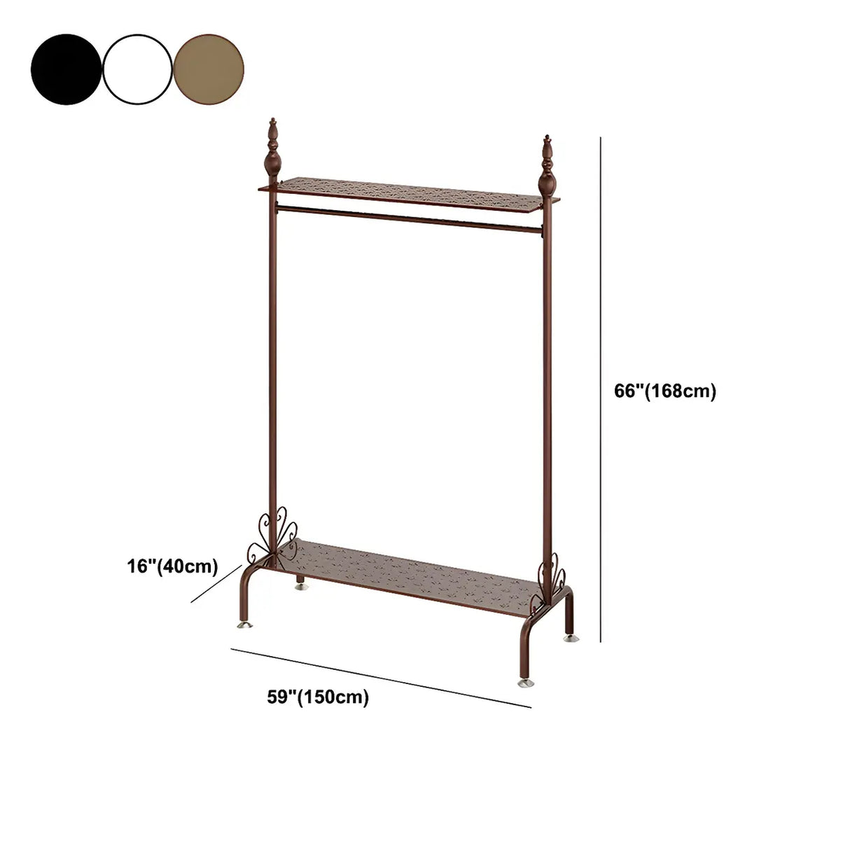 Metal Brown Freestanding Garment Coat Rack with Shelves Image - 15
