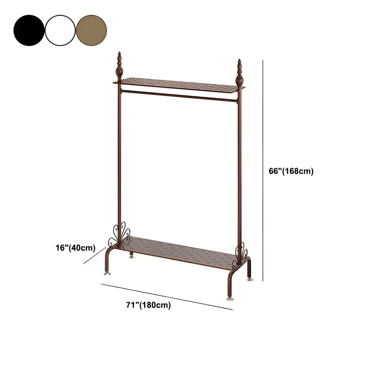 Metal Brown Freestanding Garment Coat Rack with Shelves Image - 16