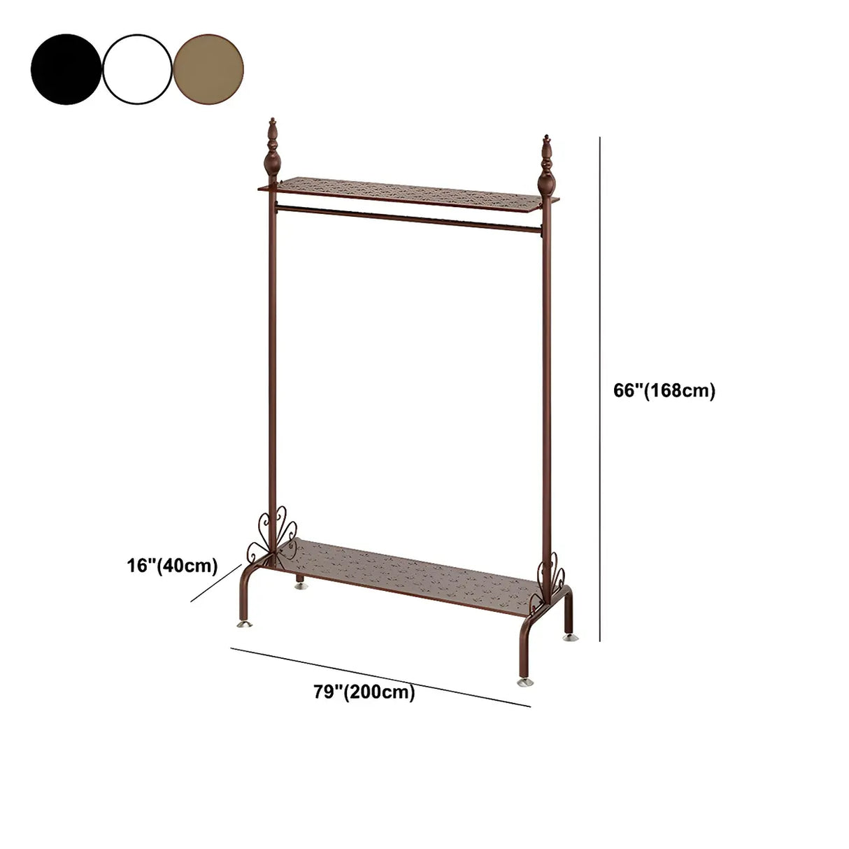 Metal Brown Freestanding Garment Coat Rack with Shelves Image - 17
