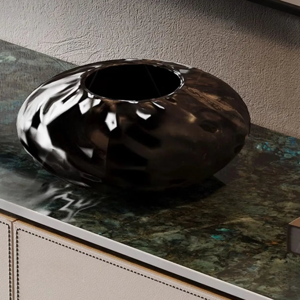 Metal Double Pedestal Stone Orange Storage Console Table Image - 12