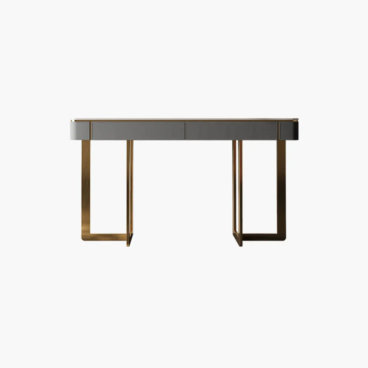 Metal Double Pedestal Stone Orange Storage Console Table Image - 15