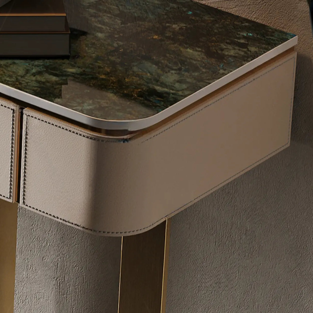 Metal Double Pedestal Stone Orange Storage Console Table Image - 16