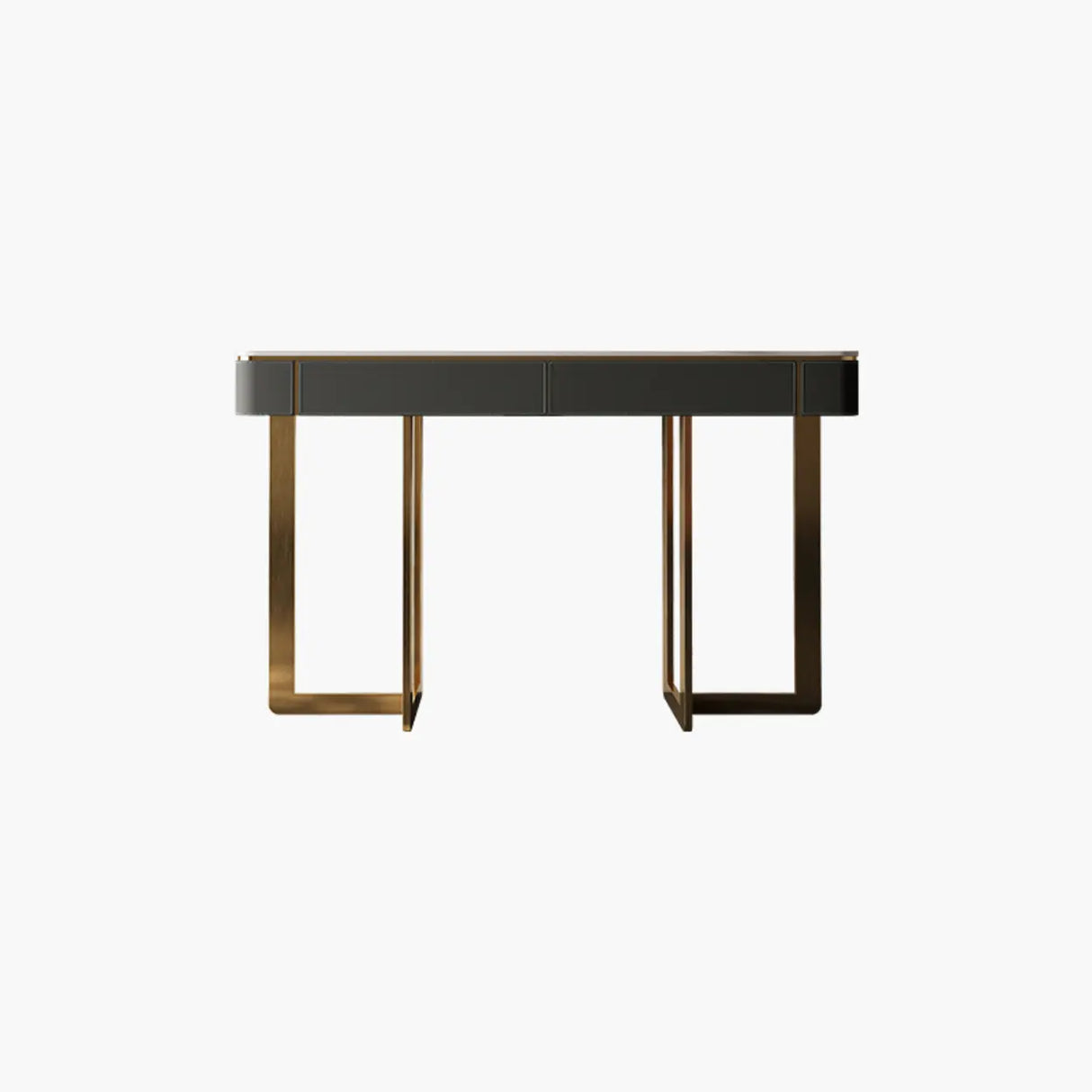 Metal Double Pedestal Stone Orange Storage Console Table Image - 24