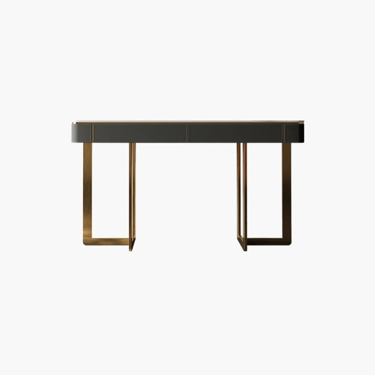 Metal Double Pedestal Stone Orange Storage Console Table Image - 25