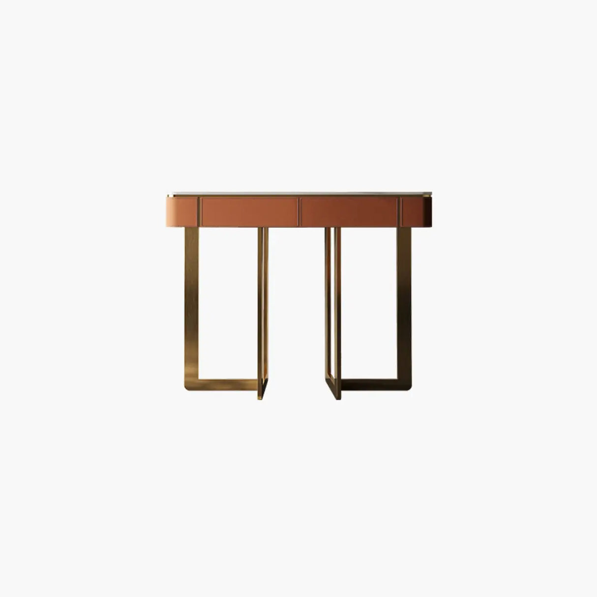 Metal Double Pedestal Stone Orange Storage Console Table Image - 2